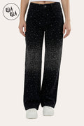 Sparkle Wide Leg Denim Jeans with Rhinestones in Black