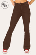 Flared Stretchy Pull On Jeans in Chocolate