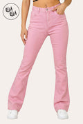 Flared Stretchy Pull On Jeans in Pink
