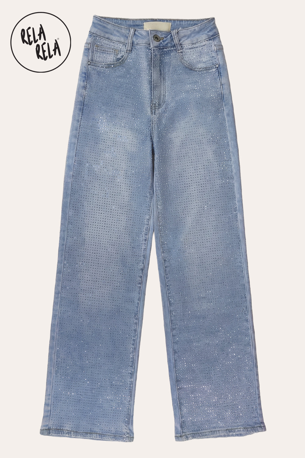 Viral Stretchy Rhinestone Wide Leg Jeans in Blue