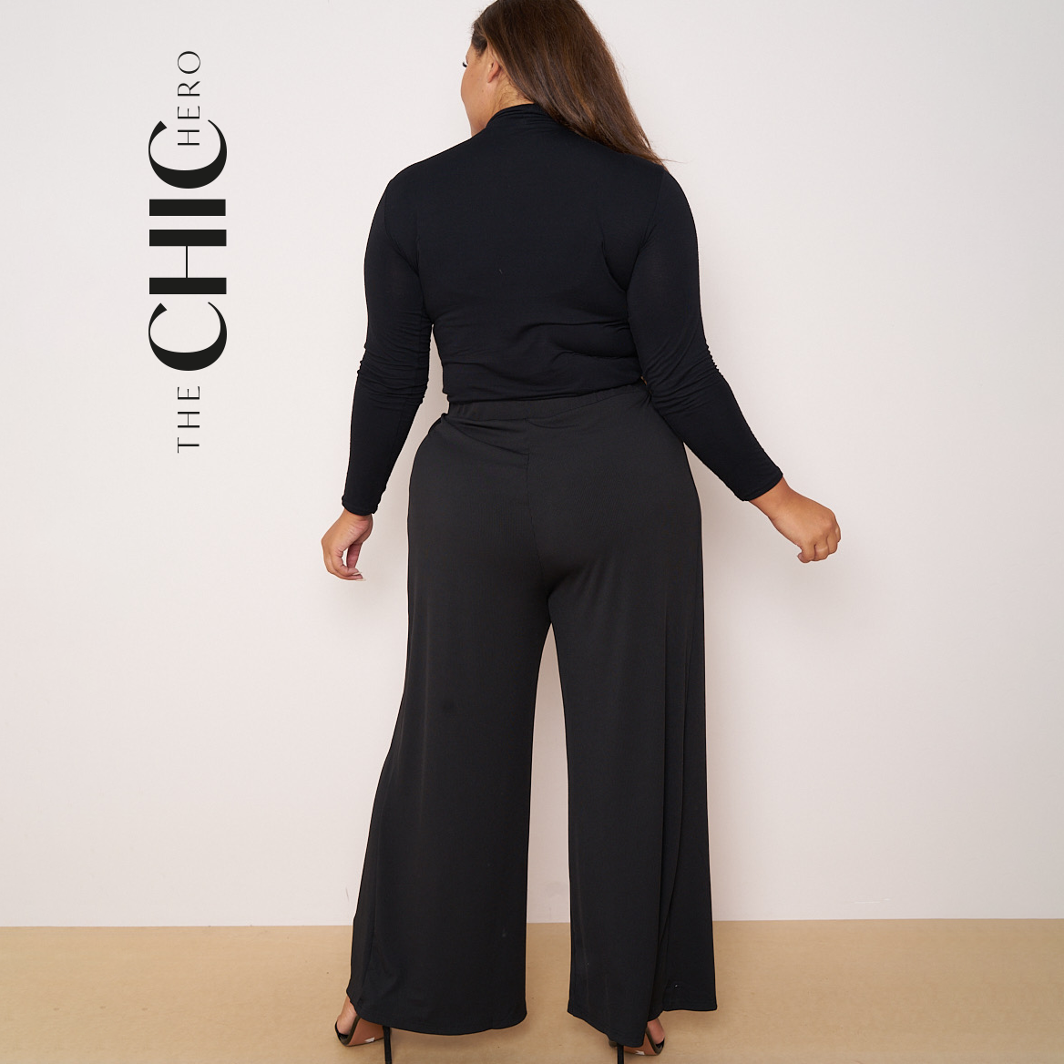 Black Wide-Leg Drawstring Pants Palazzo Pleated Pants XPLUS(4XL-5XL)
