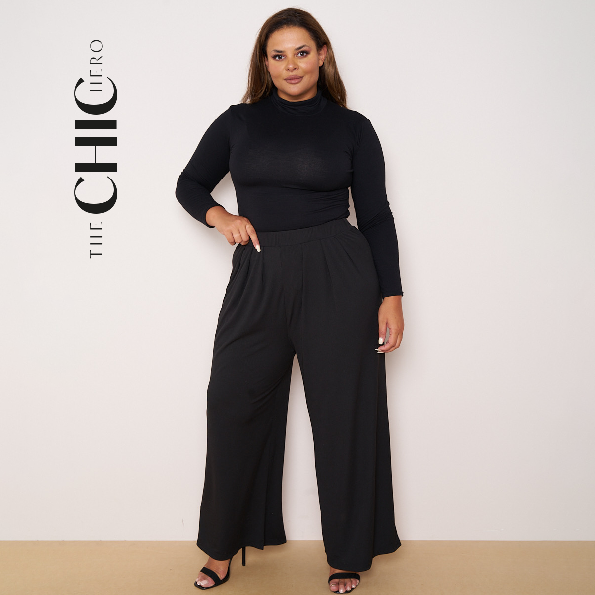 Black Wide-Leg Drawstring Pants Palazzo Pleated Pants XPLUS(4XL-5XL)