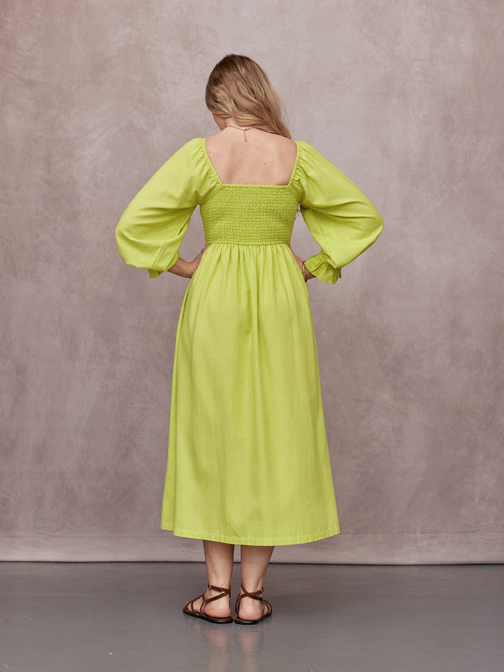 Sam Shirred Dress - Chartreuse