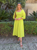 Sam Shirred Dress - Chartreuse