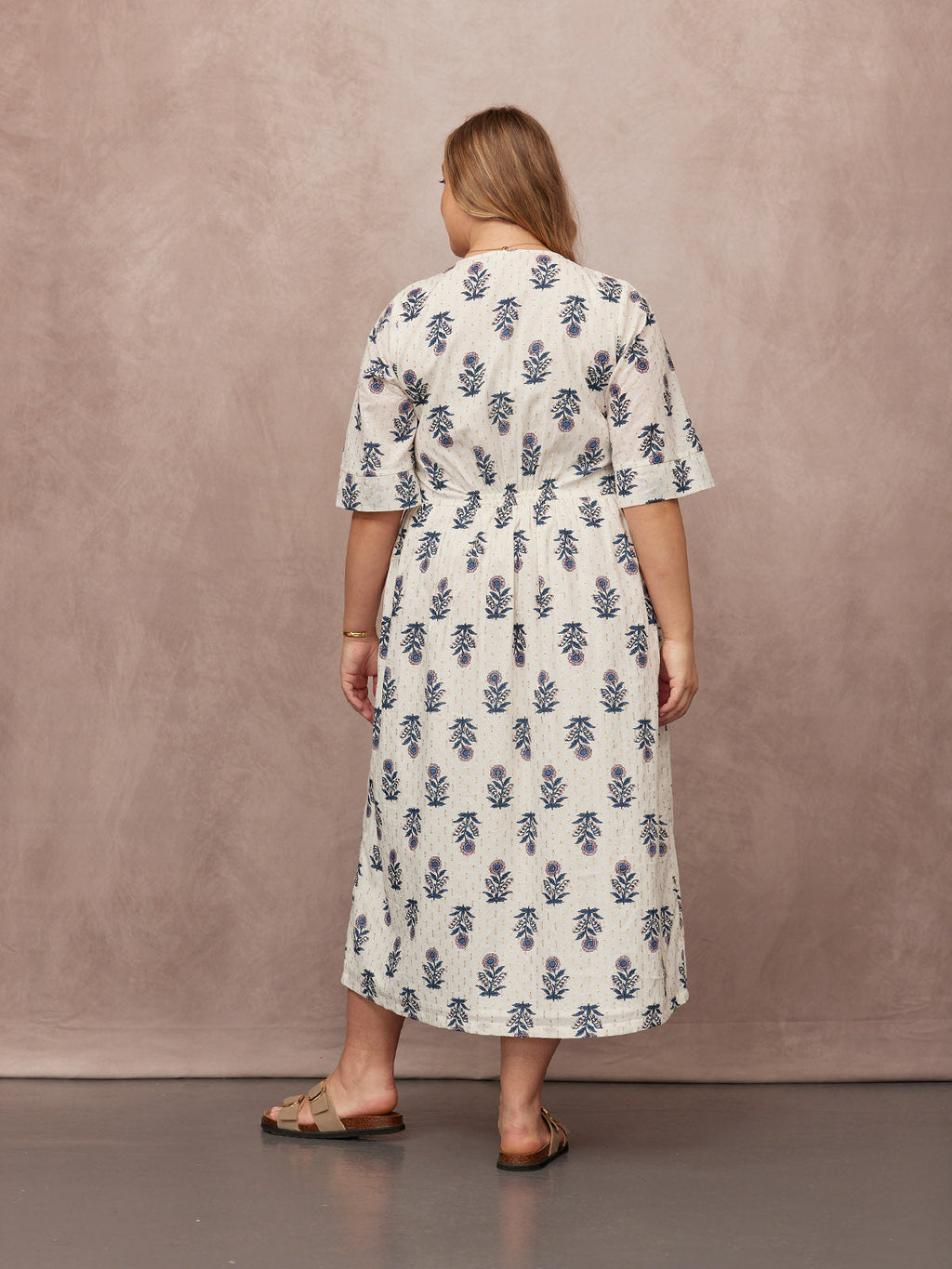 Tara Lurex Summer Dress - White & Blue Floral Print