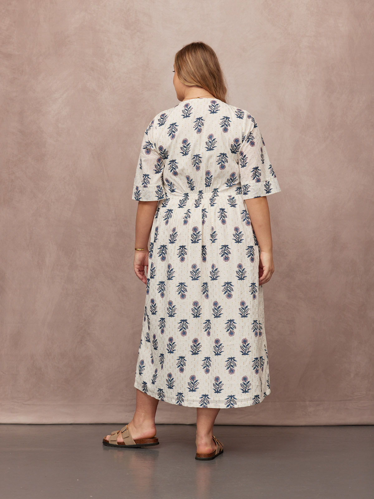Tara Lurex Summer Dress - White & Blue Floral Print