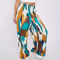 Geometric Patterns Geo Abstract Print Wide-Leg Drawstring Palazzo Pleated Pants