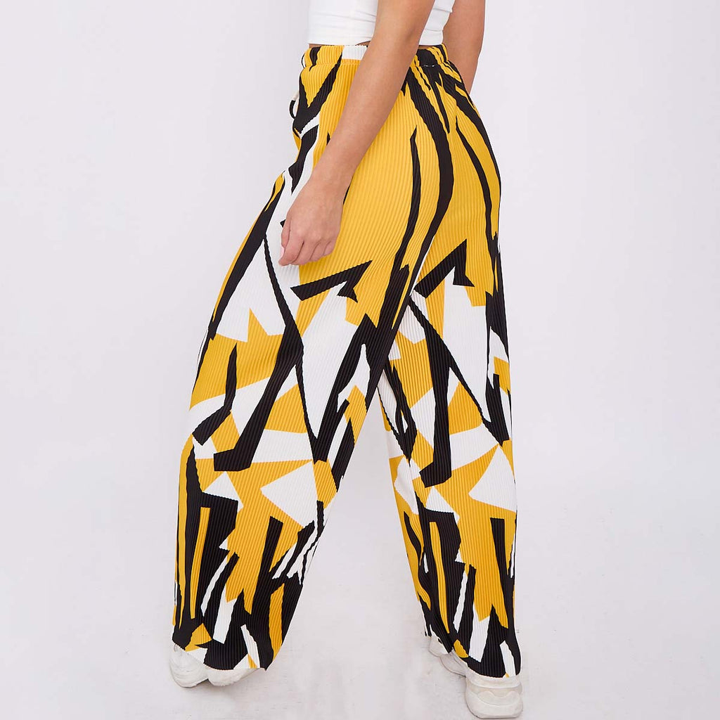 ChicHero Abstract Print Wide-Leg Drawstring Pants Palazzo Pleated Pants