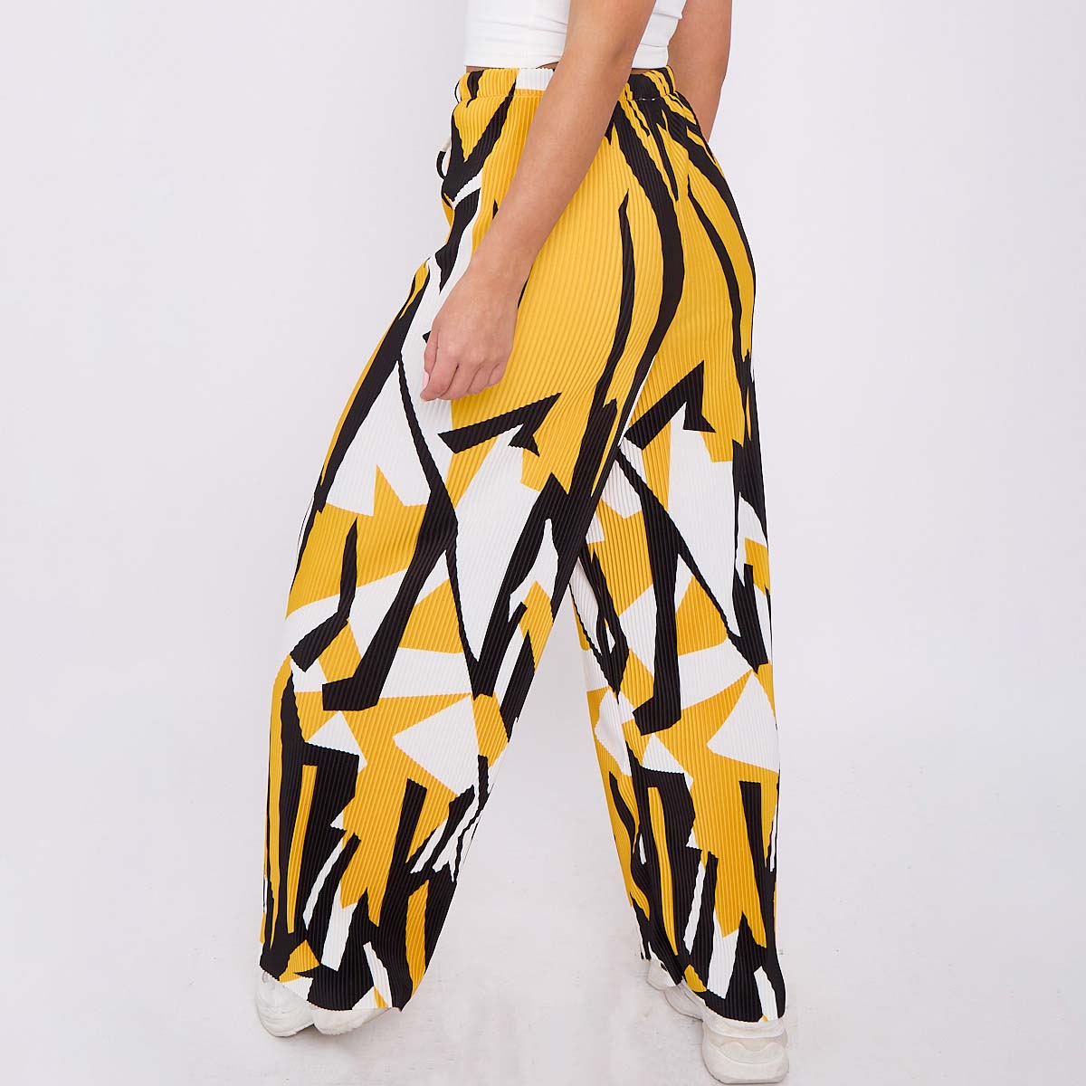 ChicHero Abstract Print Wide-Leg Drawstring Pants Palazzo Pleated Pants
