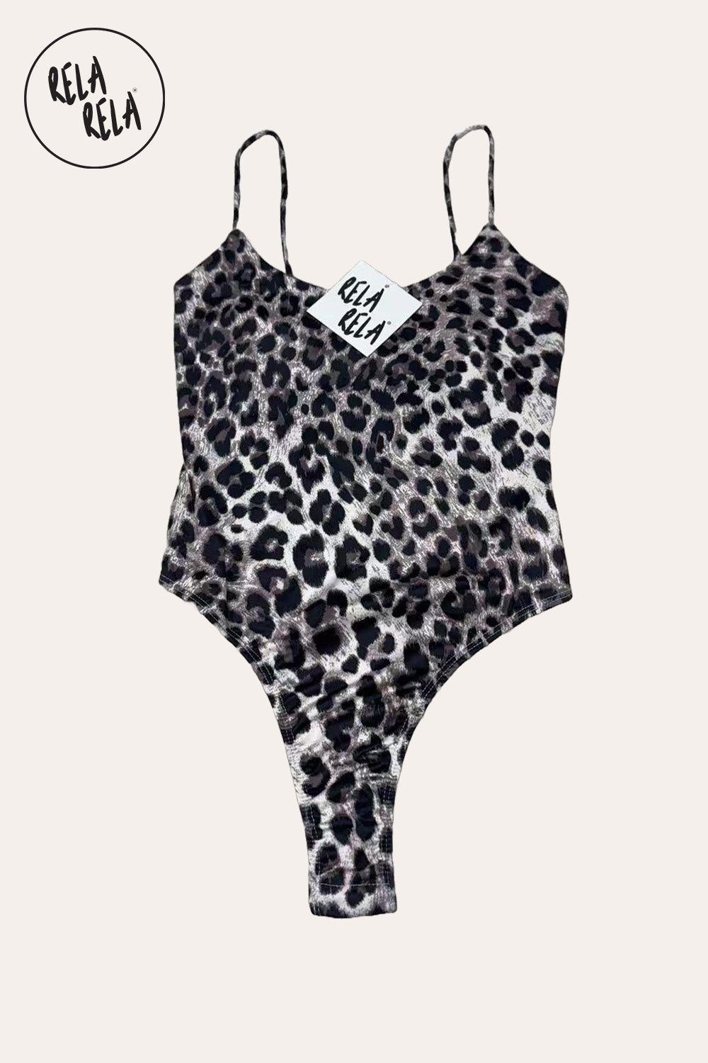 Premium Slinky Double Layered Leopard Print Scoop Neck Strappy Bodysuit