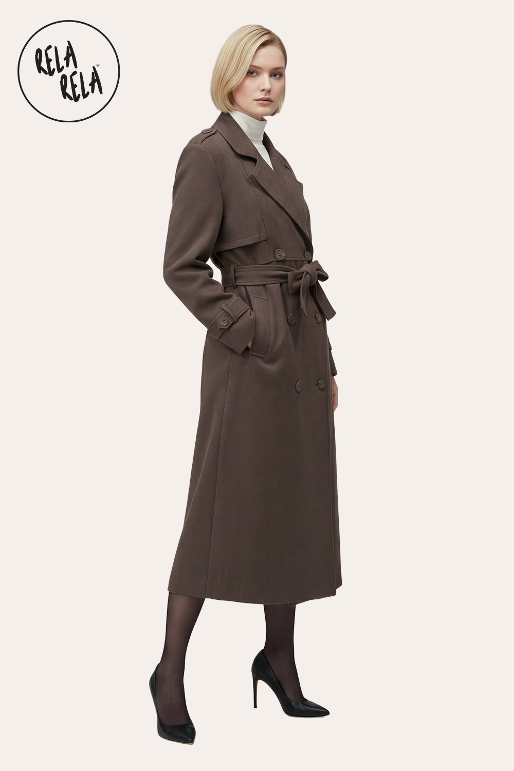 Faux Suede Double-Breasted Belted Midi Trench Coat