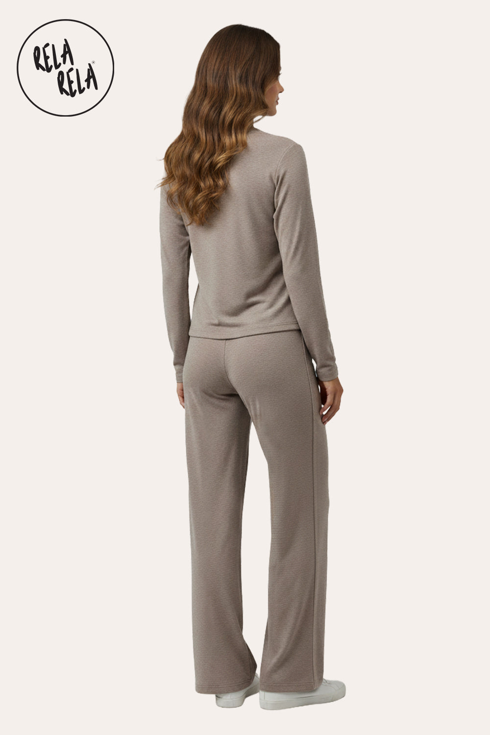 V-Neck Button Up Top & Wide Leg Trousers Co-Ord Set in Taupe