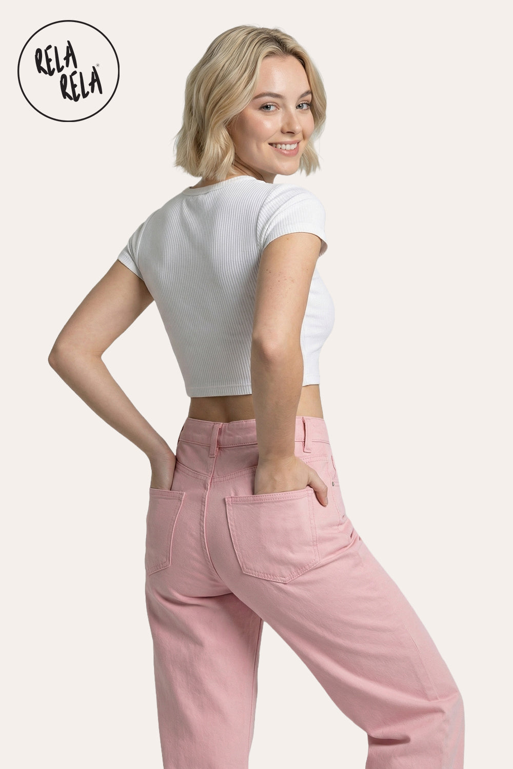 Viral Stretchy High-Waist Straight Wide Leg Jeans in Pink