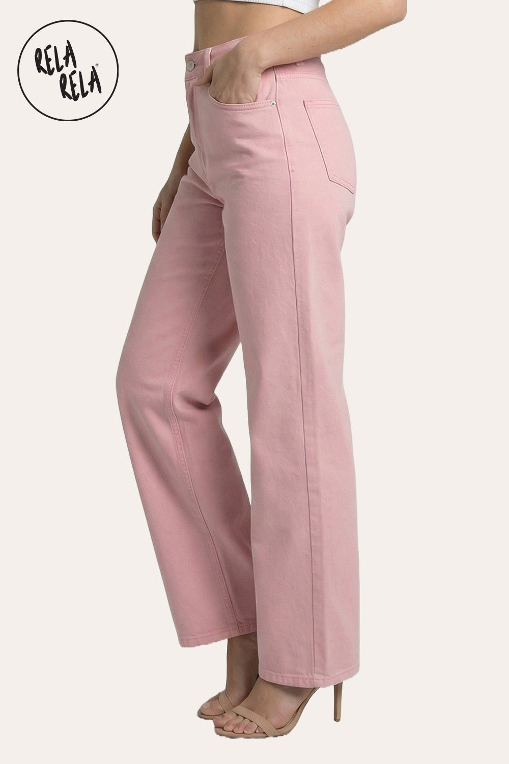 Viral Stretchy High-Waist Straight Wide Leg Jeans in Pink