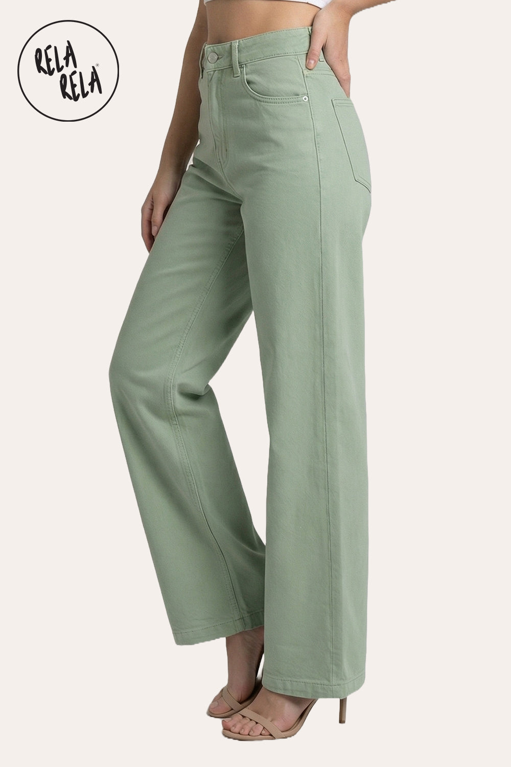 Viral Stretchy High-Waist Straight Wide Leg Jeans in Sage Green
