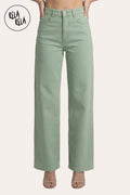 Viral Stretchy High-Waist Straight Wide Leg Jeans in Sage Green