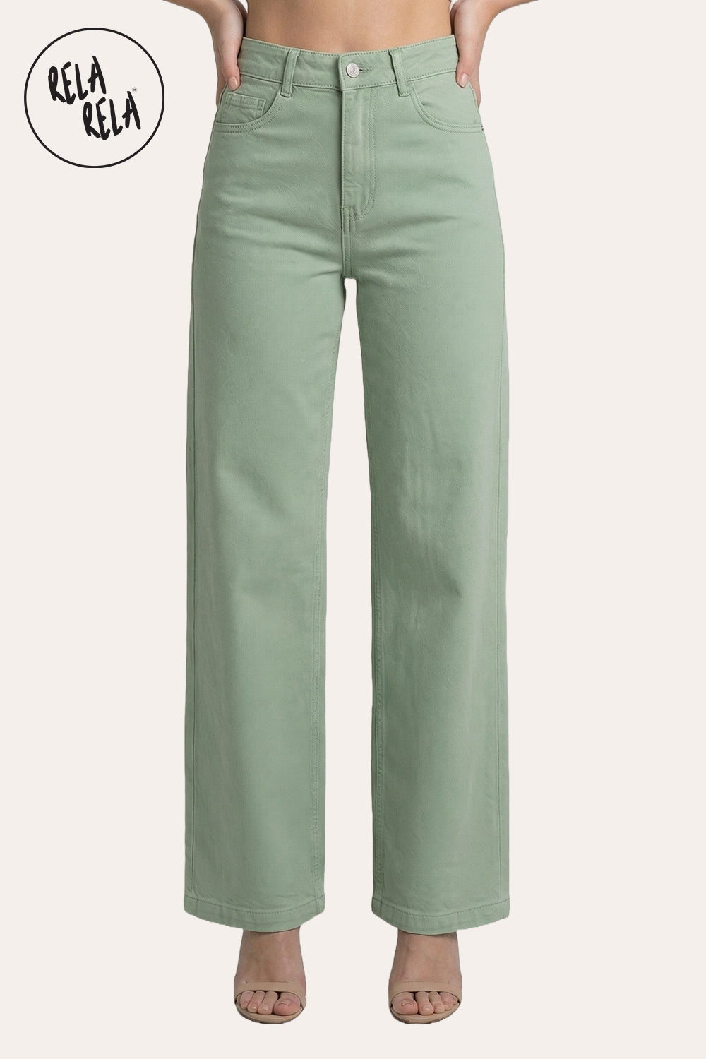 Viral Stretchy High-Waist Straight Wide Leg Jeans in Sage Green