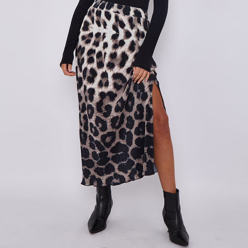 Leopard Retro Monochrome Ripple Pleated Skirt