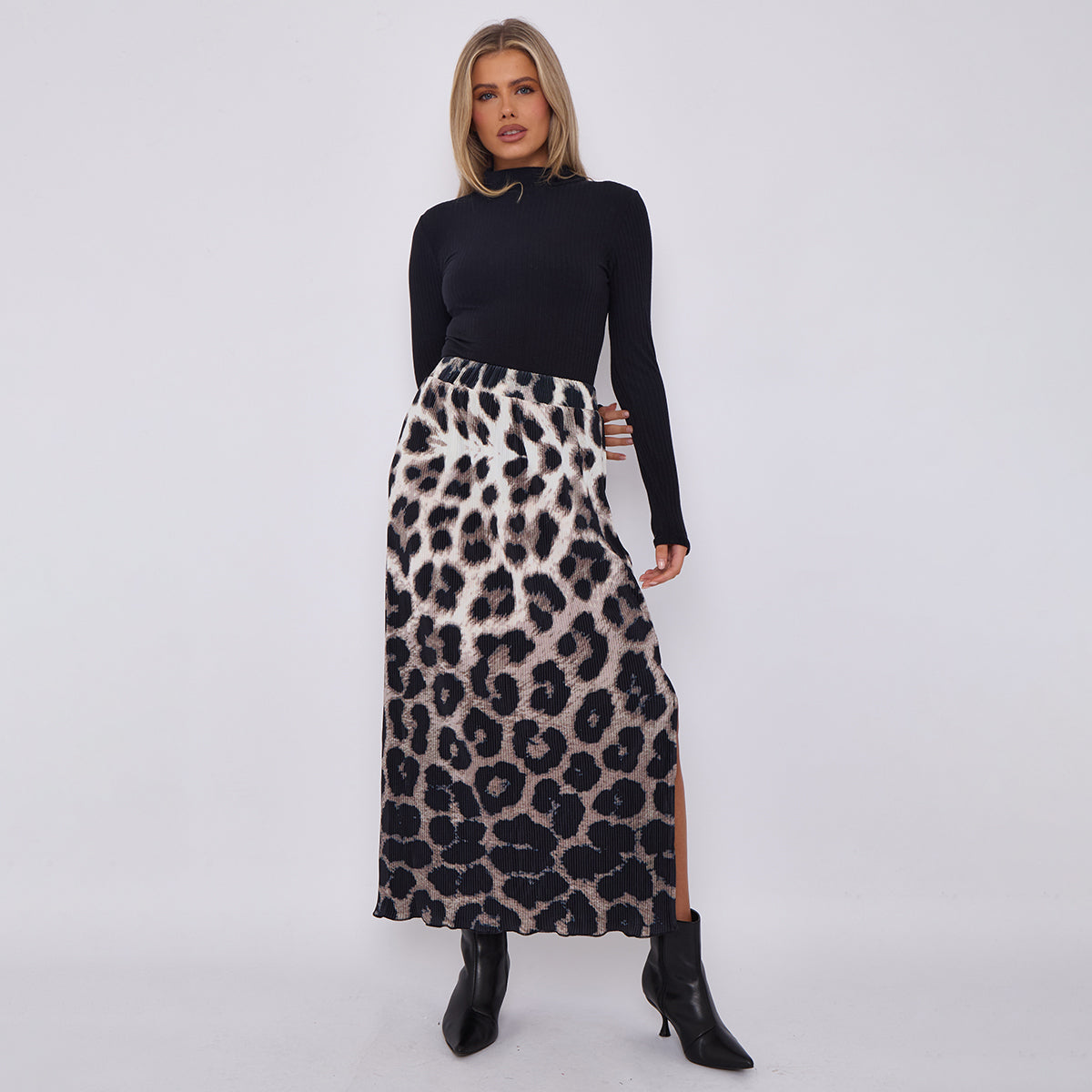 Leopard Retro Monochrome Ripple Pleated Skirt