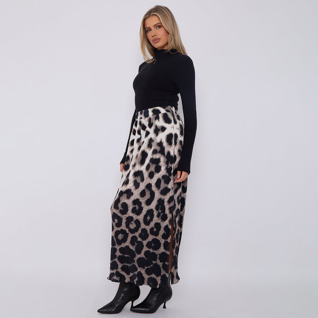 Leopard Retro Monochrome Ripple Pleated Skirt