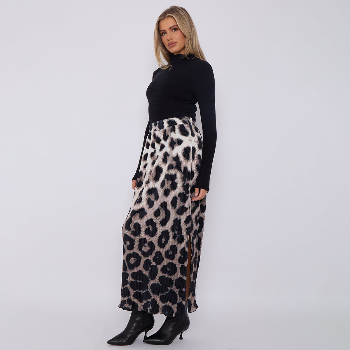 Leopard Retro Monochrome Ripple Pleated Skirt