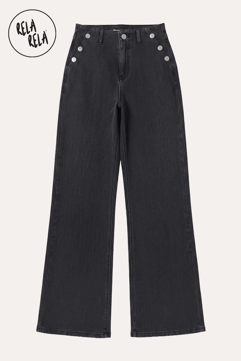 Tall Girl Friendly Button Detail Wide Leg Jeans in Charcoal