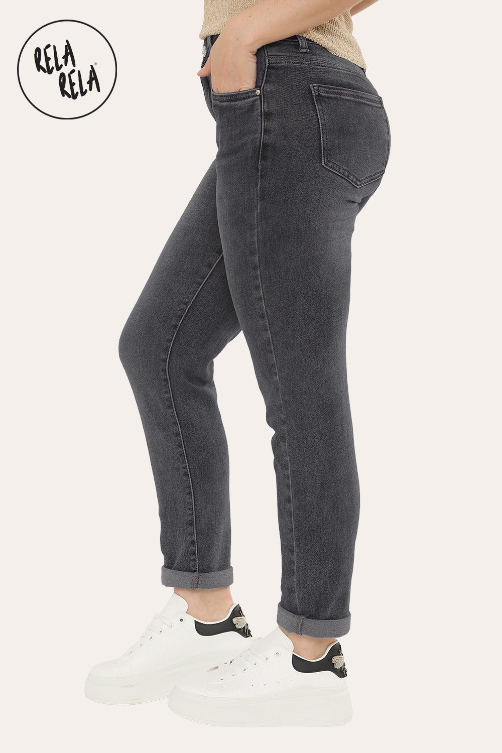 Ankle Length Stretchy Slim Fit Cropped Jeans in Dark Grey