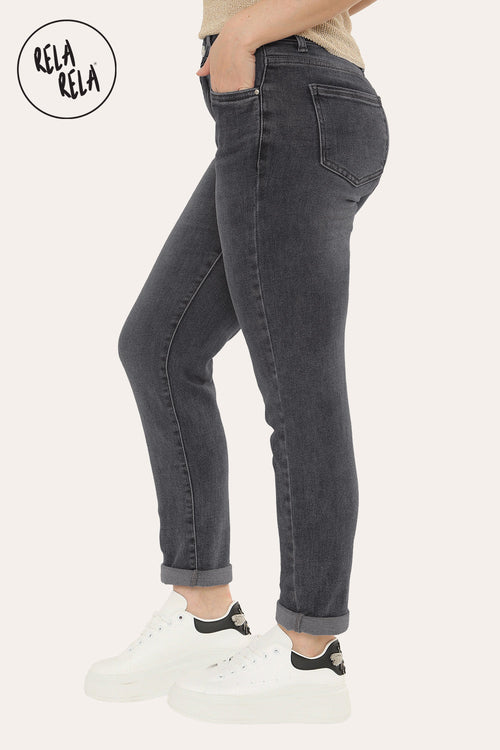 Ankle Length Stretchy Slim Fit Cropped Jeans in Dark Grey