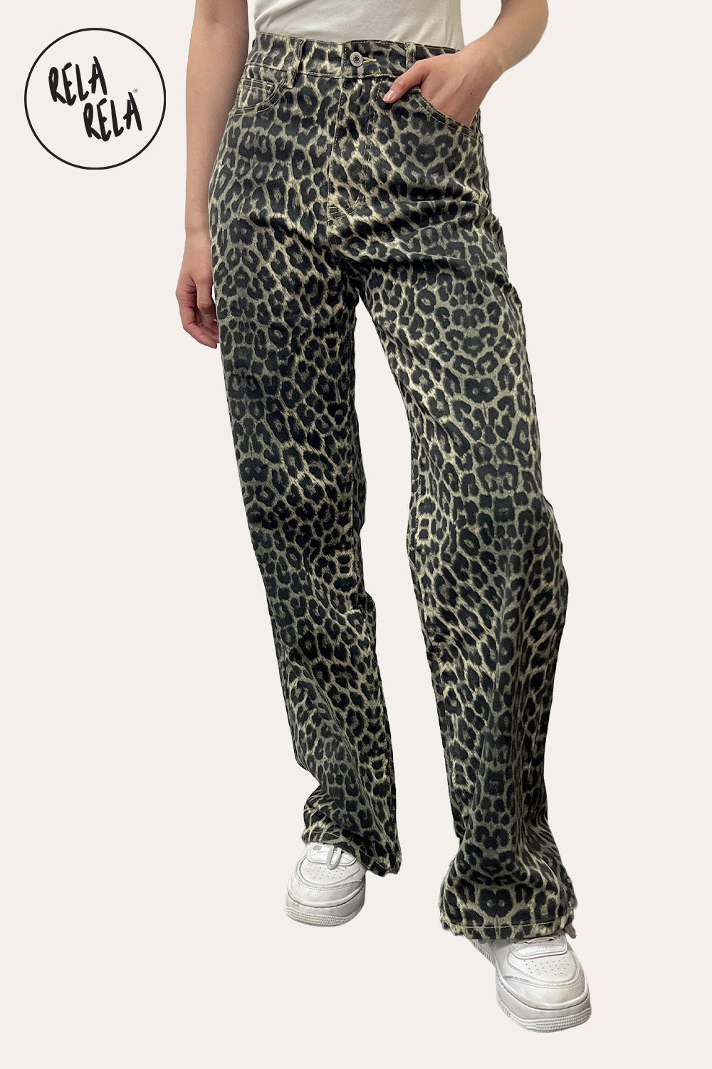 Leopard Print Viral Stretchy Mid-Waist Dad Fit Wide Leg Jeans