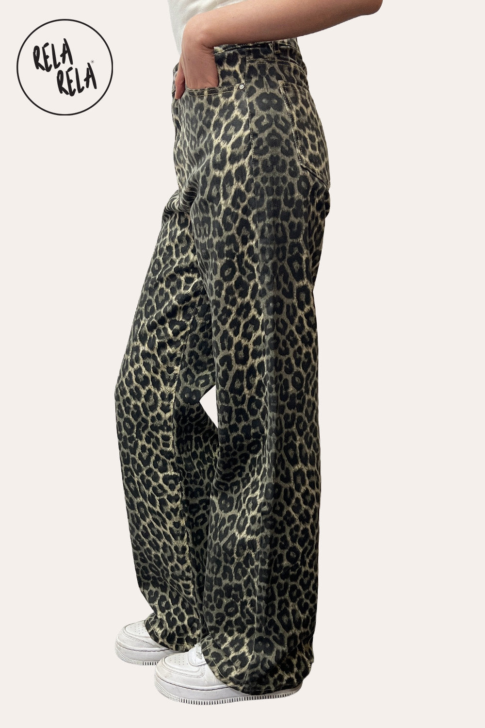 Leopard Print Viral Stretchy Mid-Waist Dad Fit Wide Leg Jeans