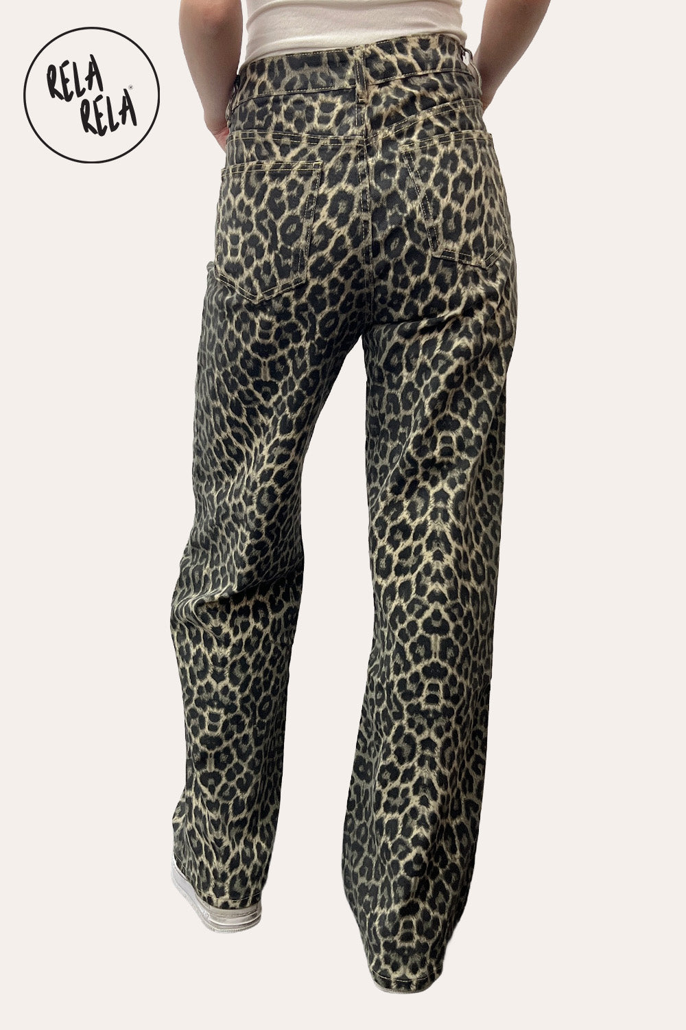 Leopard Print Viral Stretchy Mid-Waist Dad Fit Wide Leg Jeans