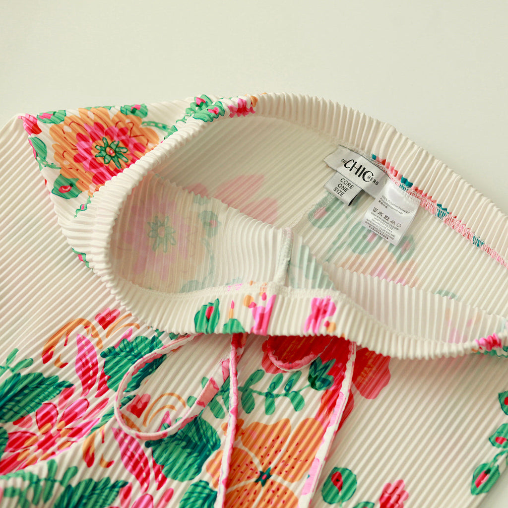 Colorful Floral Patterns V-Neck Vest Top & Pleated Pants
