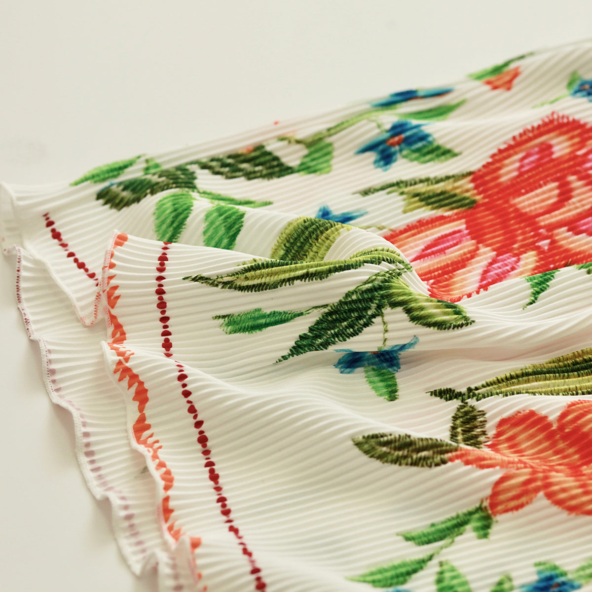 Colorful Floral Embroidery Vest Top & Pleated Pants
