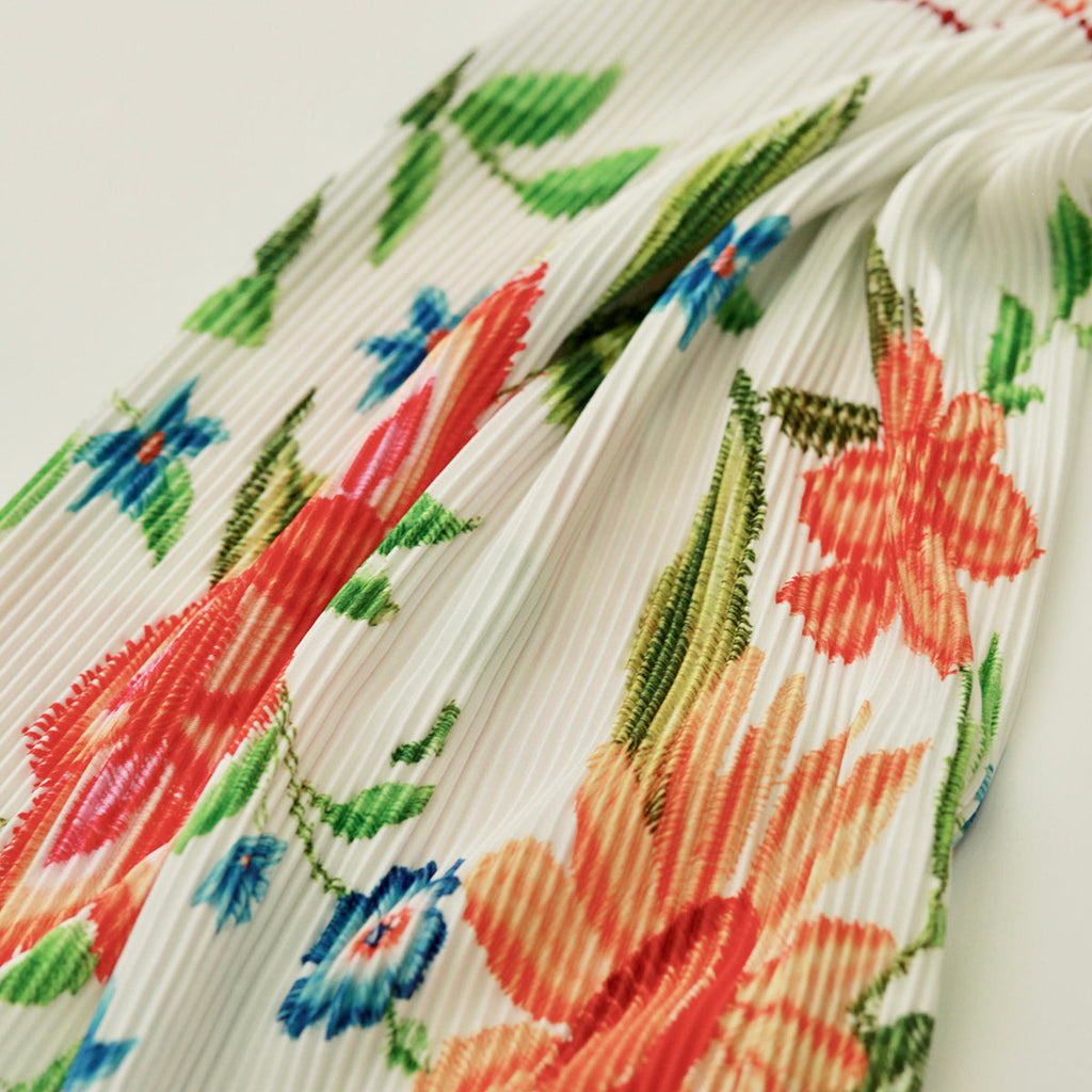 Colorful Floral Embroidery Vest Top & Pleated Pants