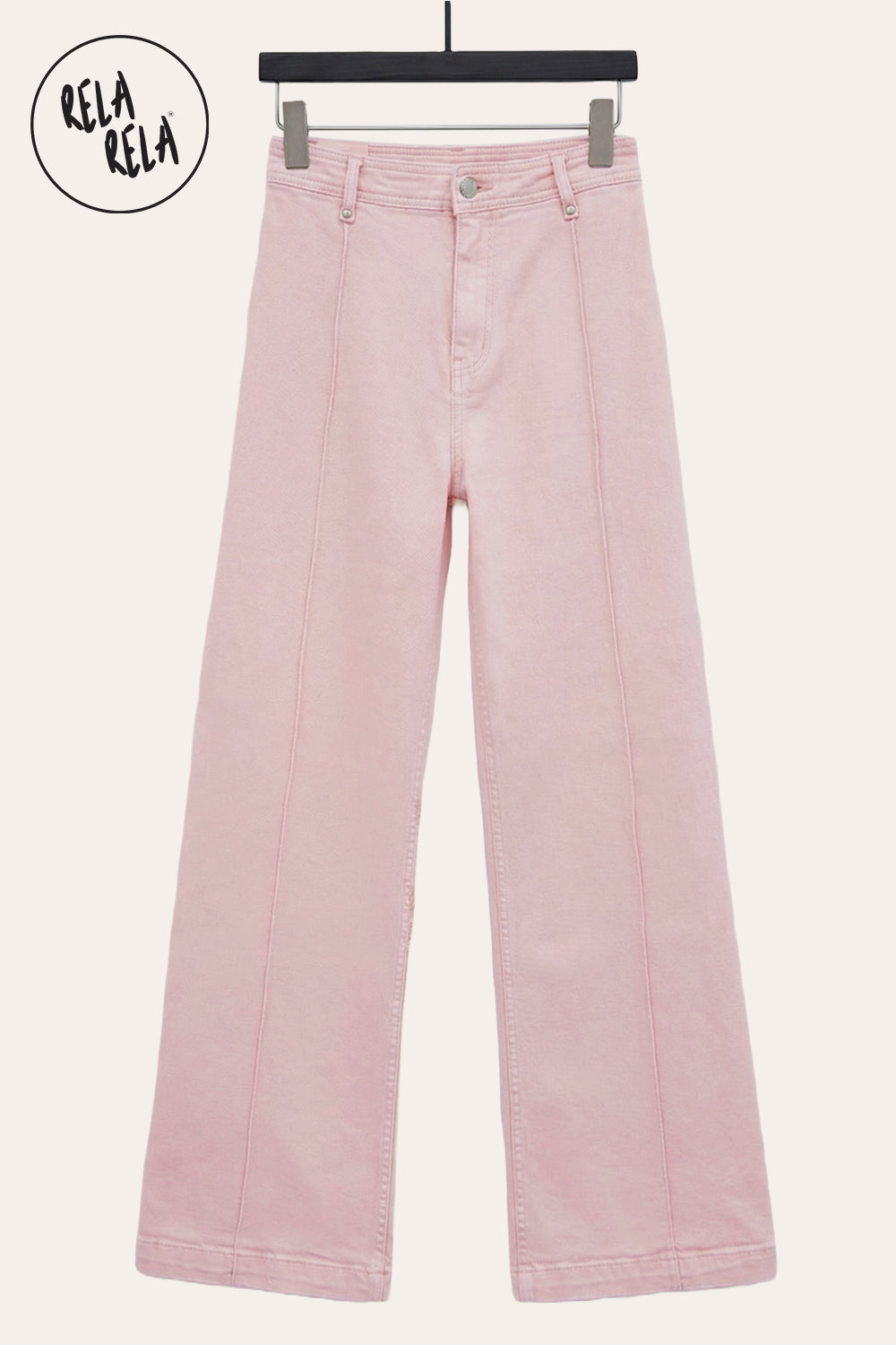 Pintuck Flare Jeans with Front Seam in Blush