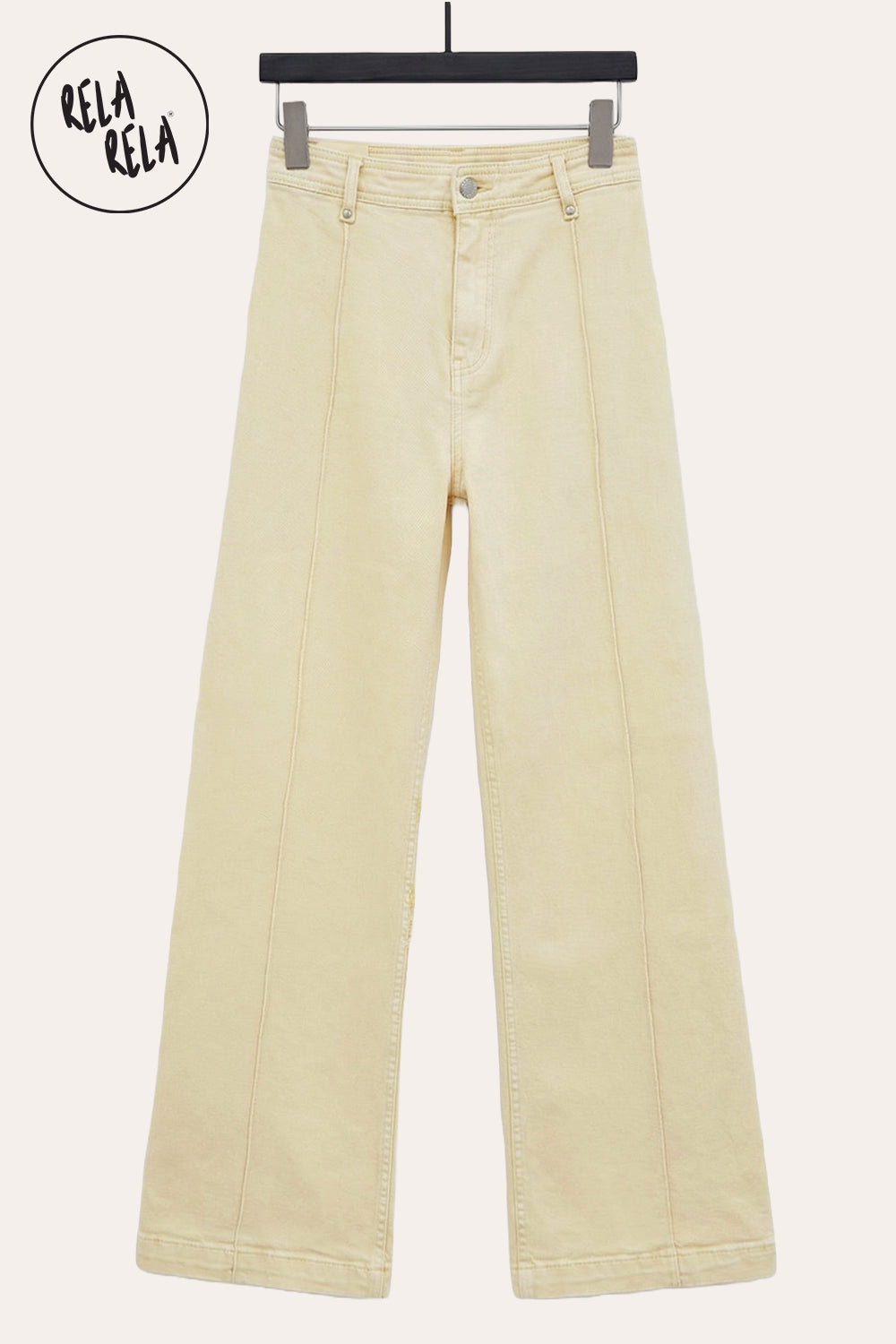 Pintuck Flare Jeans with Front Seam in Lemon