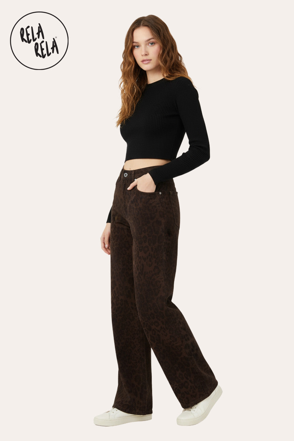 Brown Leopard Print Viral Stretchy Wide Leg Jeans