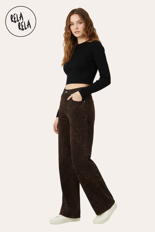 Brown Leopard Print Viral Stretchy Wide Leg Jeans