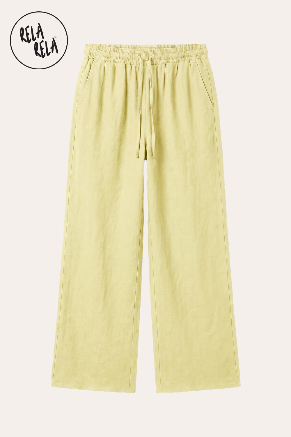 High Waisted Drawstring Wide Leg Linen Trousers in Yellow