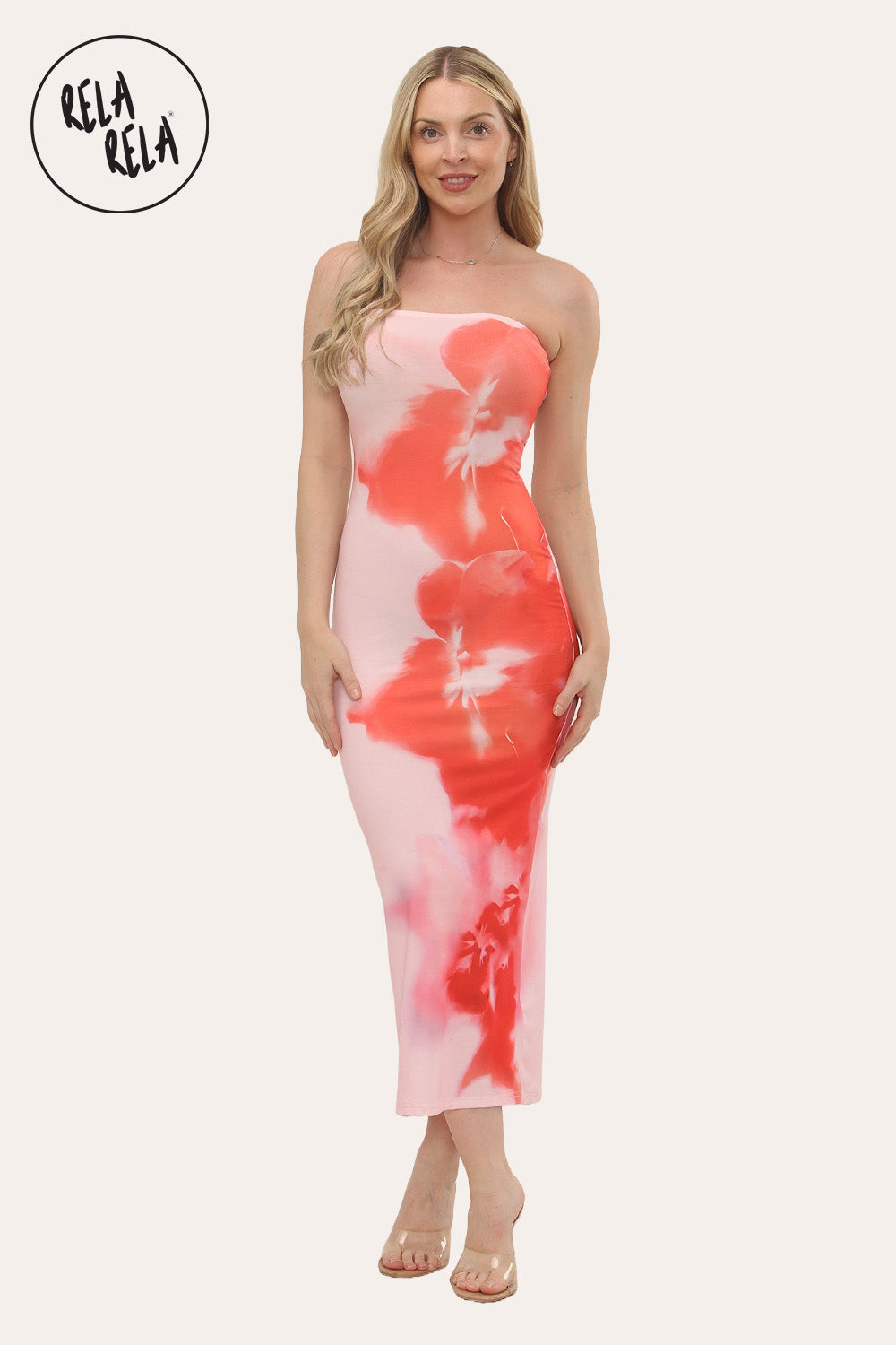 Flower Print Slit Maxi Dress in Pink