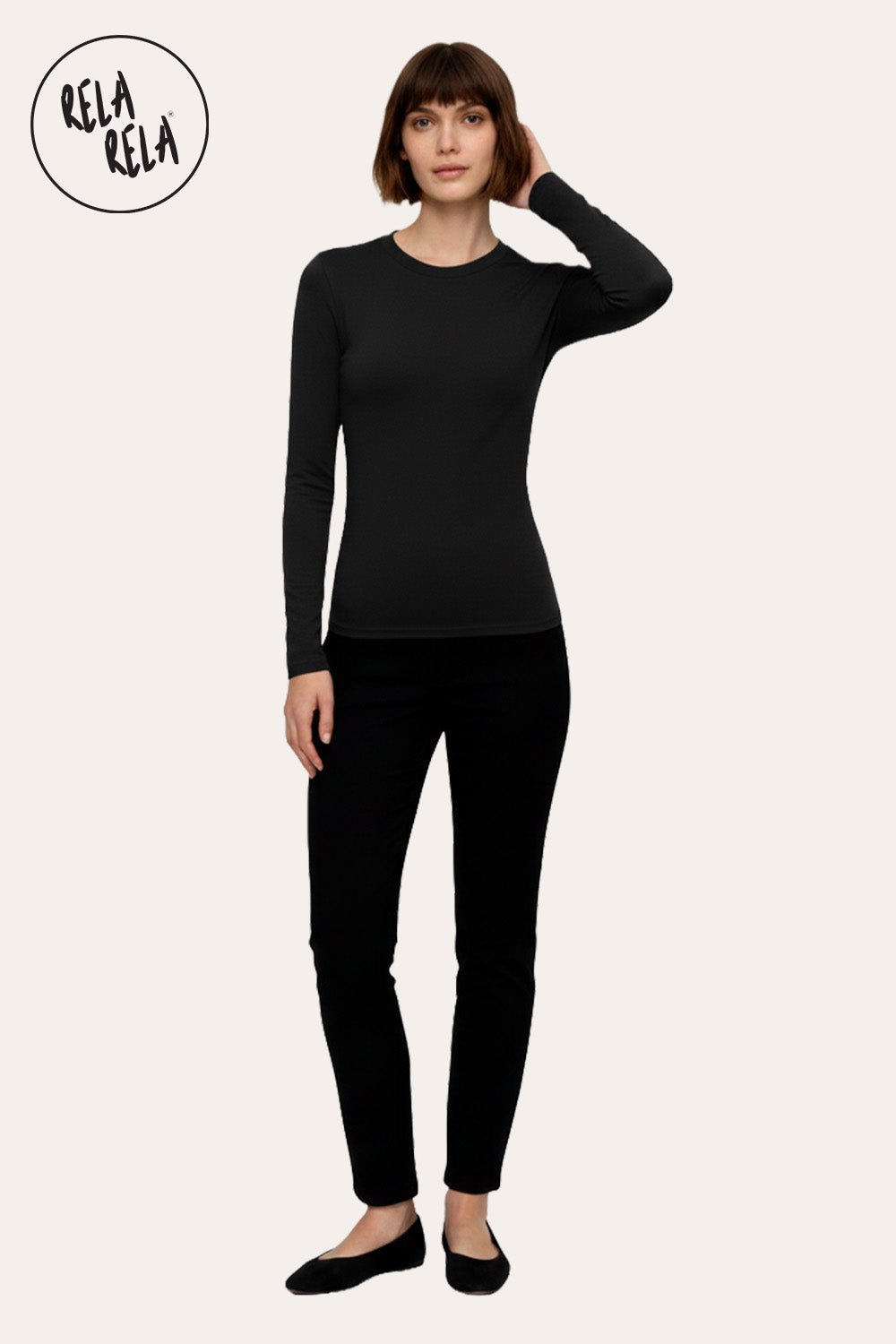 Double Lined Long Sleeve Basic T-shirt in Black