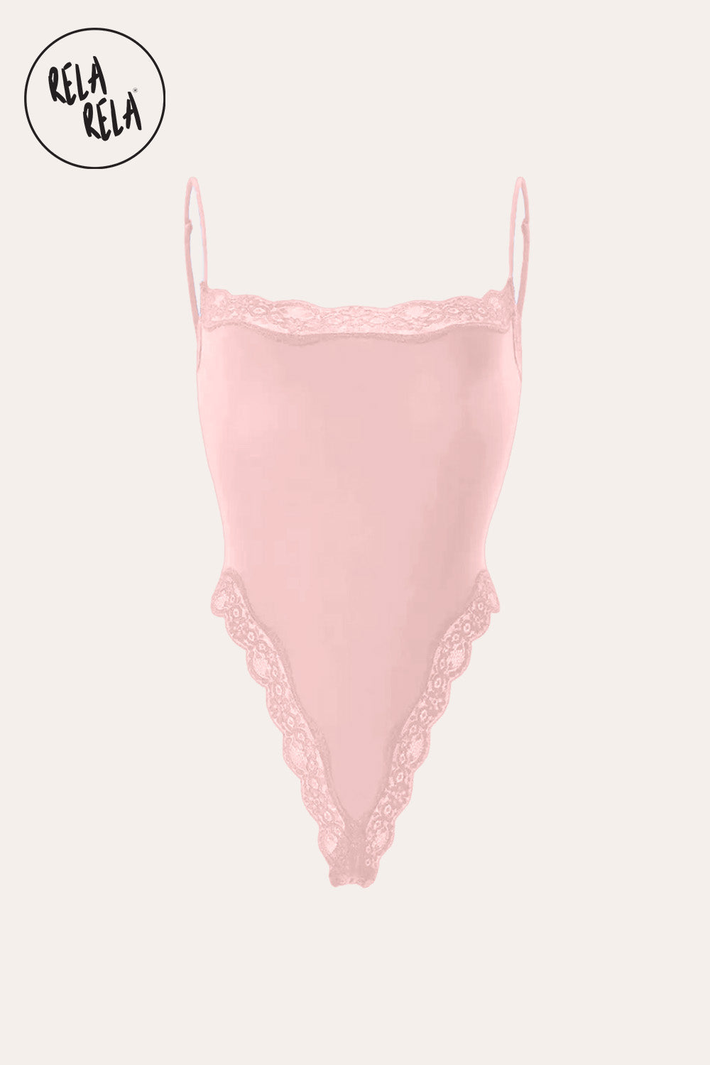 Spaghetti Strap Lace Trim Stretchy Bodysuit in Blush