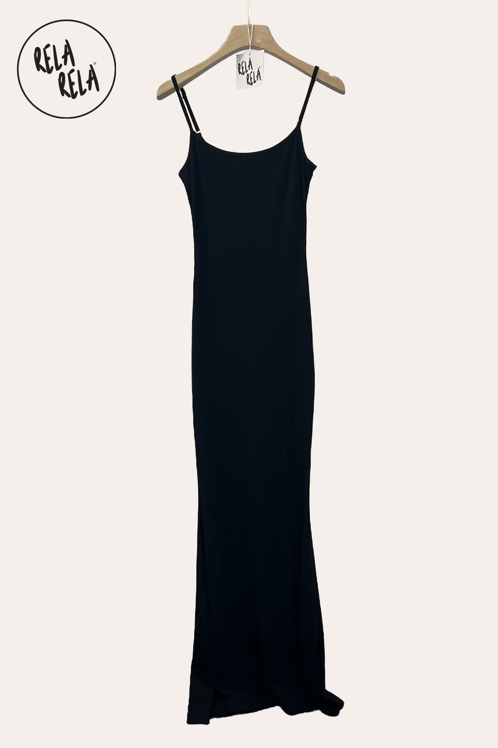 Soft Touch Stretch Rib Maxi Cami Dress in Black