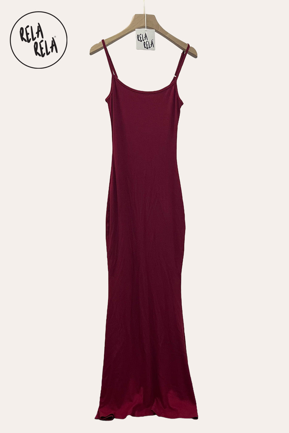 Soft Touch Stretch Rib Maxi Cami Dress in Burgundy