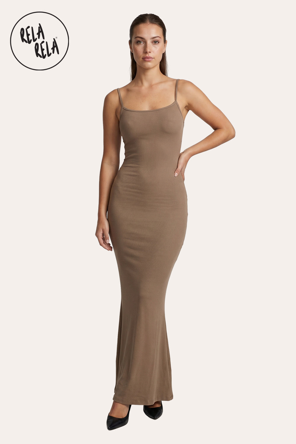 Soft Touch Stretch Rib Maxi Cami Dress in Mocha