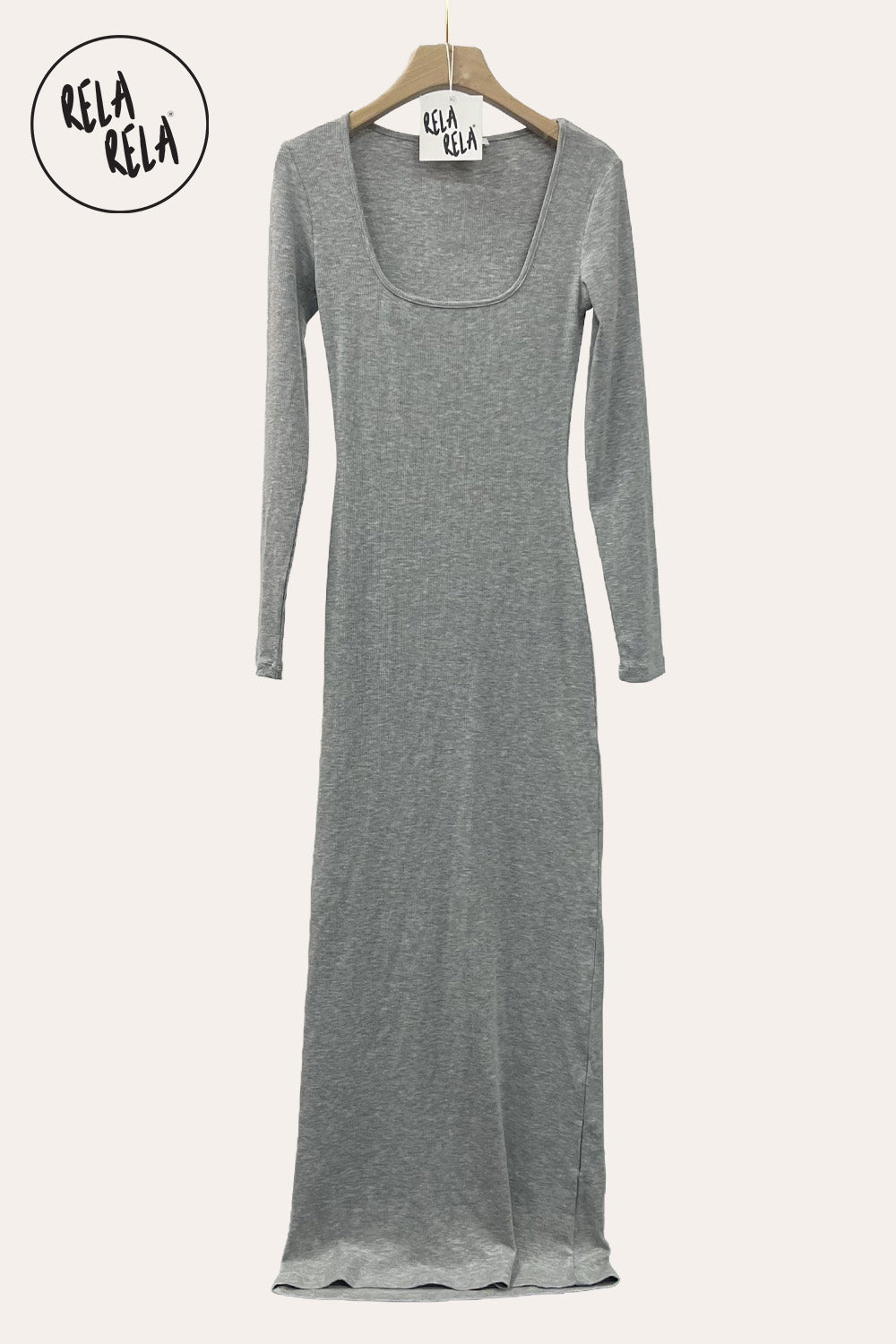Soft Touch Stretch Rib Long Sleeve Maxi Dress in Grey