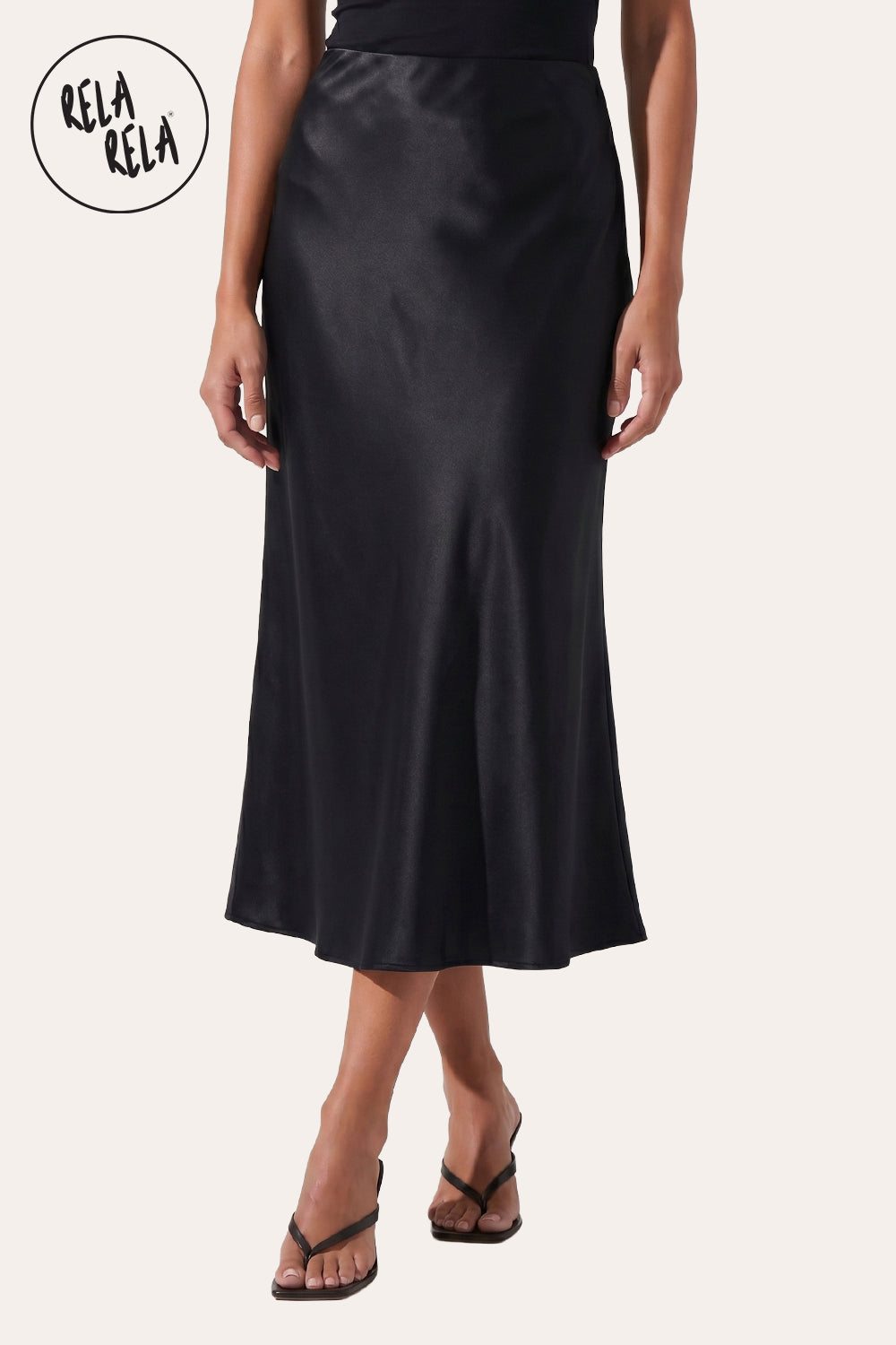 Satin Maxi Skirt with Slim Straight Cut in Black