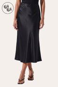 Satin Maxi Skirt with Slim Straight Cut in Black