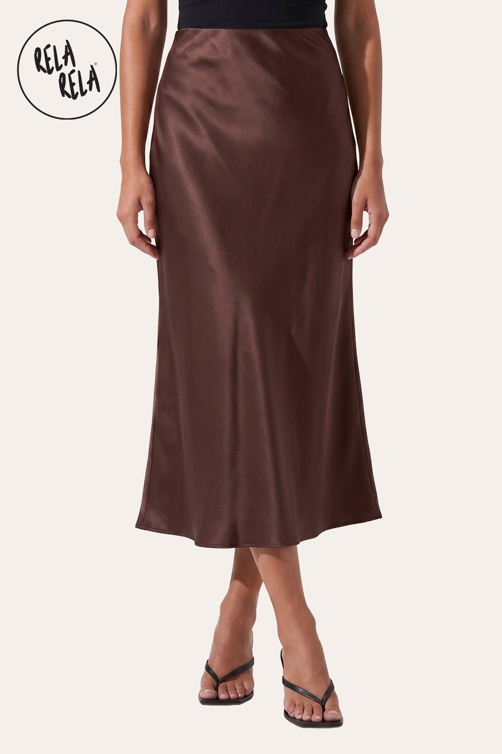 Satin Maxi Skirt with Slim Straight Cut in Chocolate