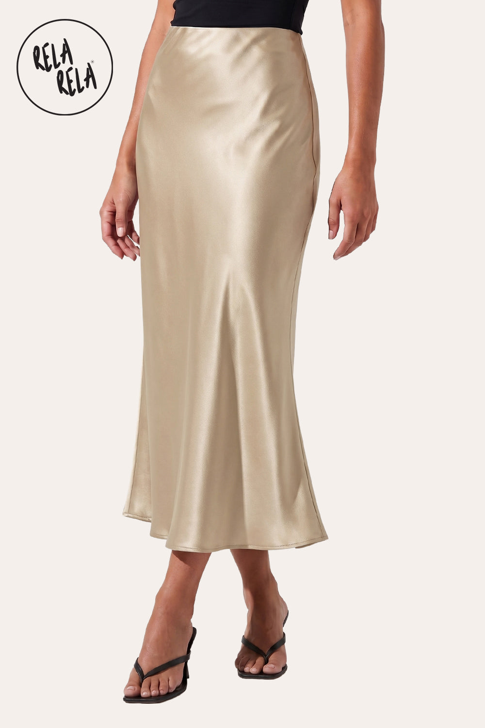 Satin Maxi Skirt with Slim Straight Cut in Champagne